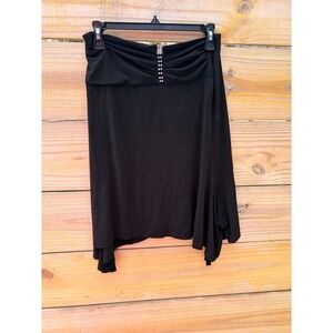 Poison Ivy Black Handkerchief Hem Skirt Rhinestone Ruched Waist Medium